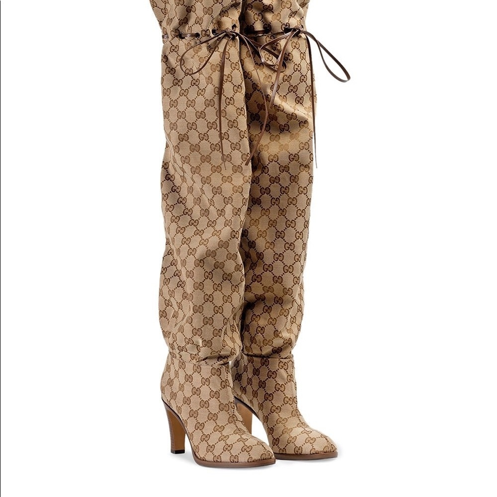 🛍️SOLD🛍️ NWT Gucci Thigh-High Beige Monogram Boots